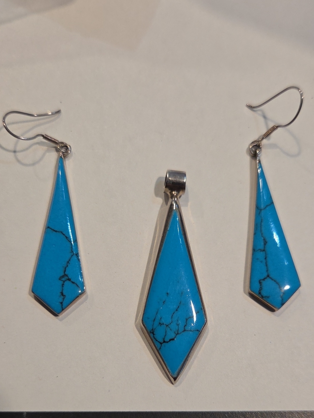 Vintage Mexican 925 Sterling Silver Turquoise Inlay Pendant